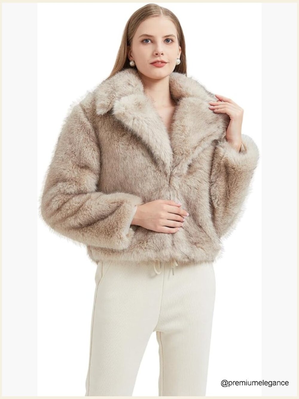 Women's Faux Fur Cropped Jacket With Pockets, Warm Winter Coat